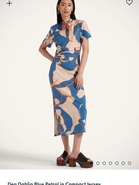 La DoubleJ x MOTHER Blue & Cream Abstract Midi Dress